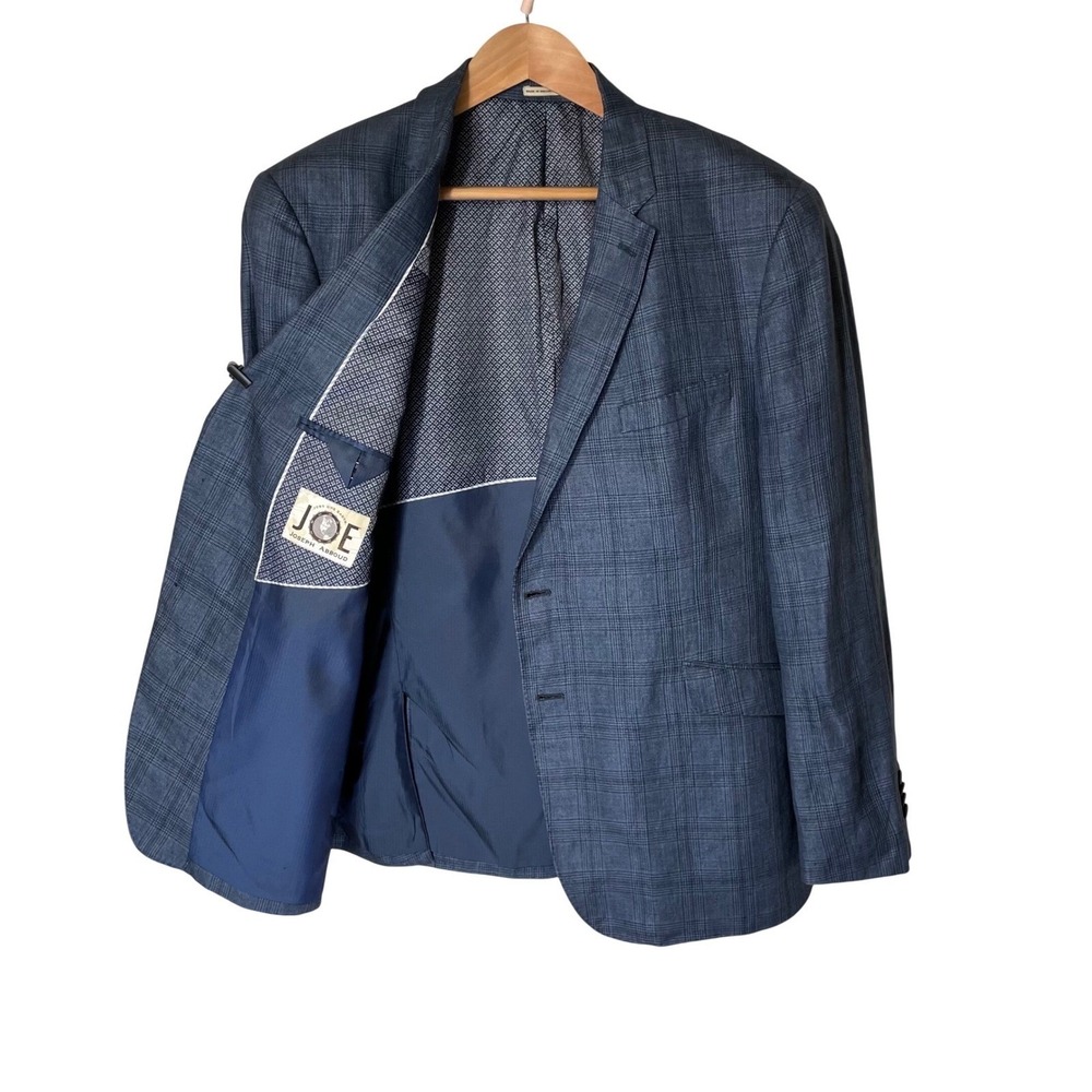 Joseph Abboud JOE Men 48R Blue Plaid 100% Linen Slim Fit Blazer Sport Coat *READ